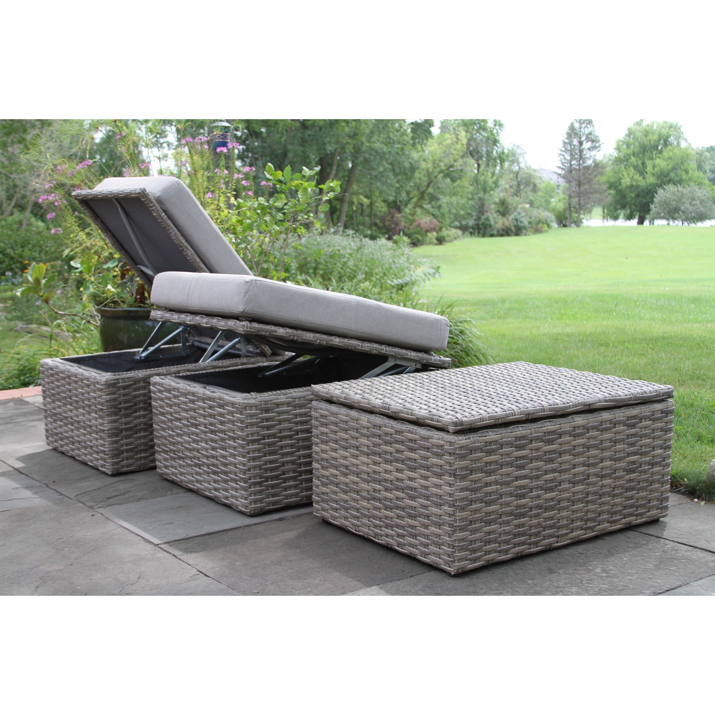 Fauteuils et poufs de rangement Samera 4 pièces en teck et osier