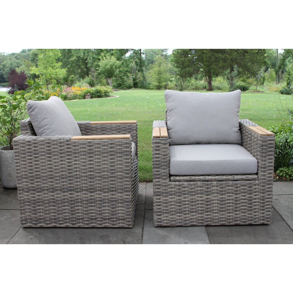 Fauteuils et poufs de rangement Samera 4 pièces en teck et osier