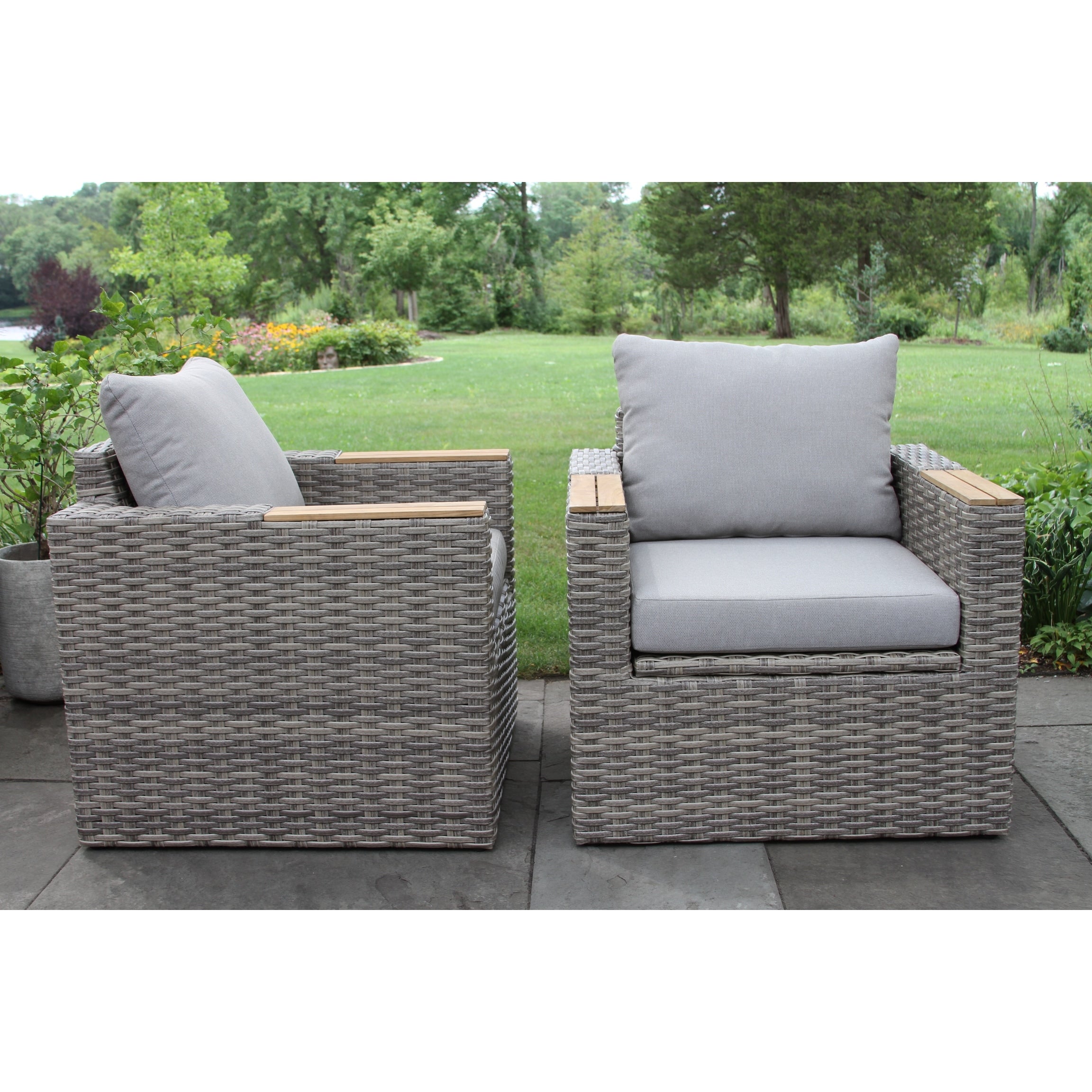 Fauteuils et poufs de rangement Samera 4 pièces en teck et osier