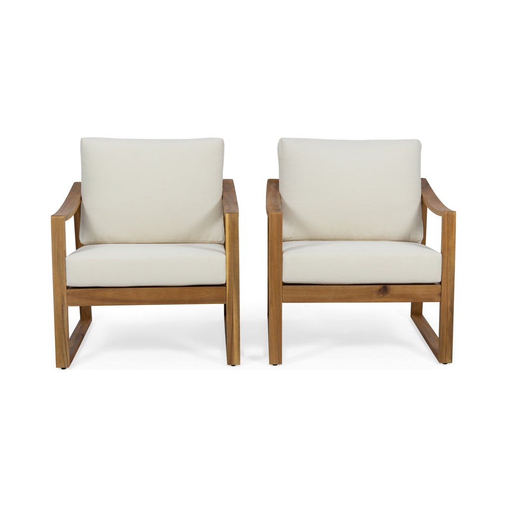 Fauteuils club d'extérieur Samwell en acacia avec coussins imperméables (lot de 2) par Christopher Knight Home