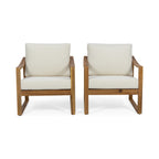 Fauteuils club d'extérieur Samwell en acacia avec coussins imperméables (lot de 2) par Christopher Knight Home
