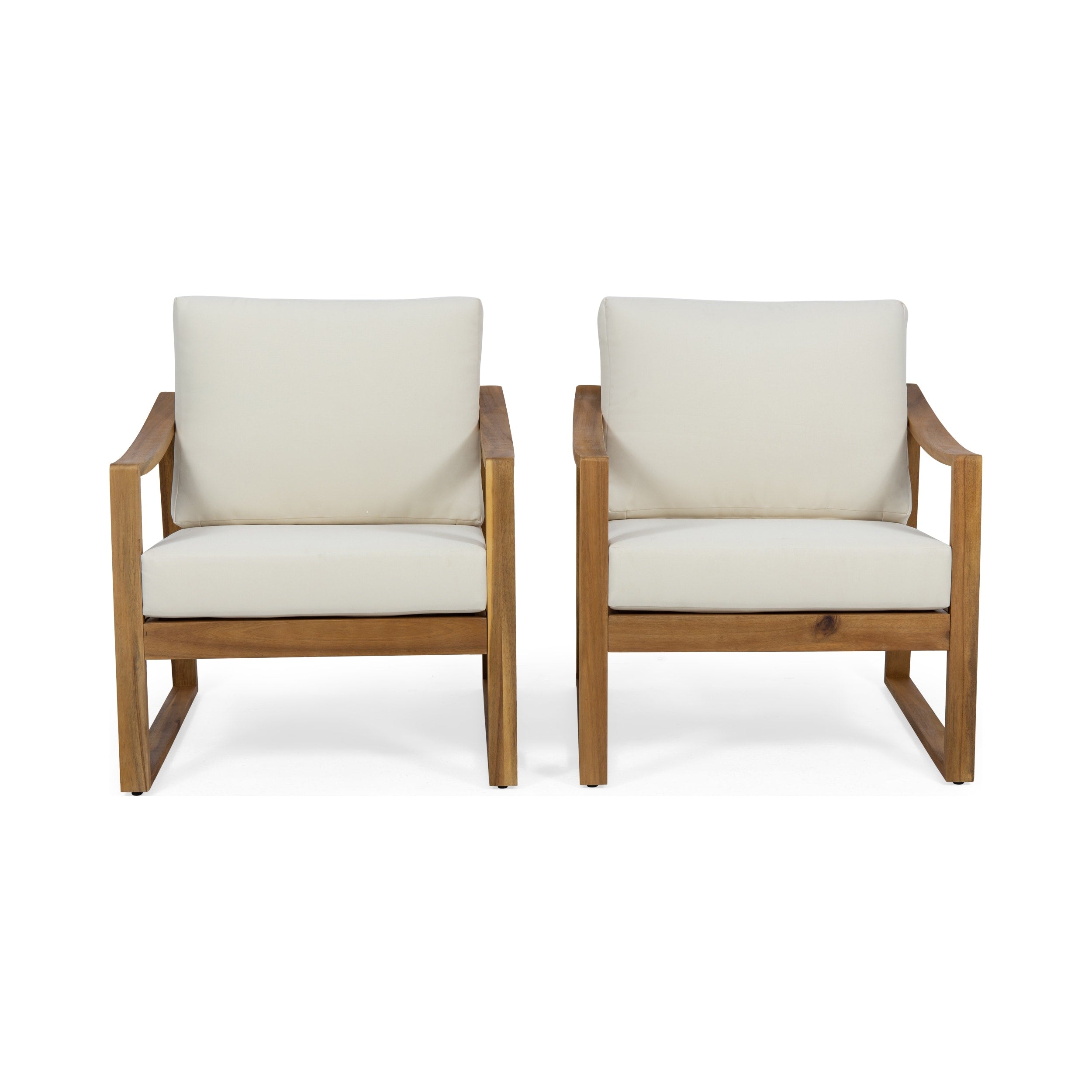 Fauteuils club d'extérieur Samwell en acacia avec coussins imperméables (lot de 2) par Christopher Knight Home
