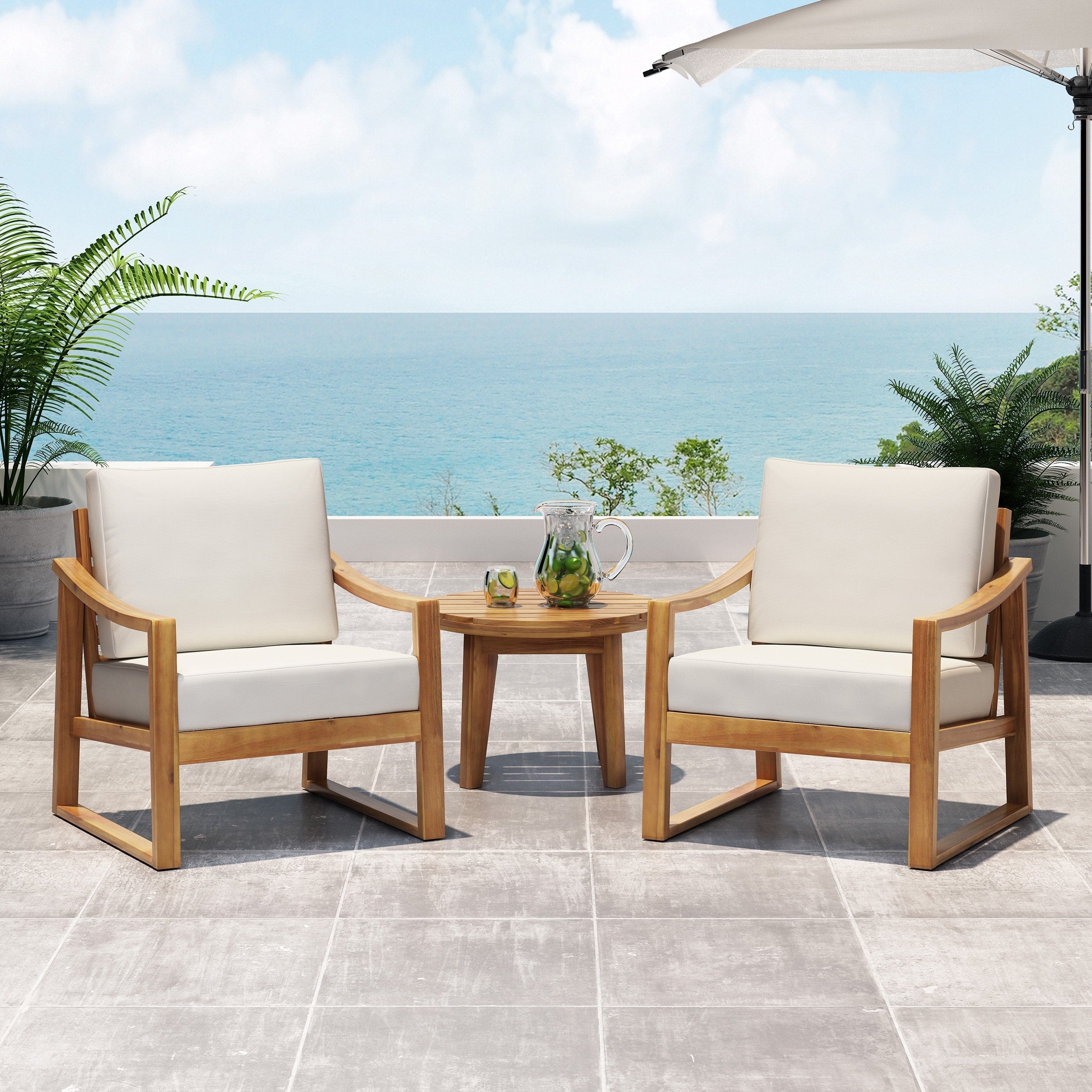 Fauteuils club d'extérieur Samwell en acacia avec coussins imperméables (lot de 2) par Christopher Knight Home