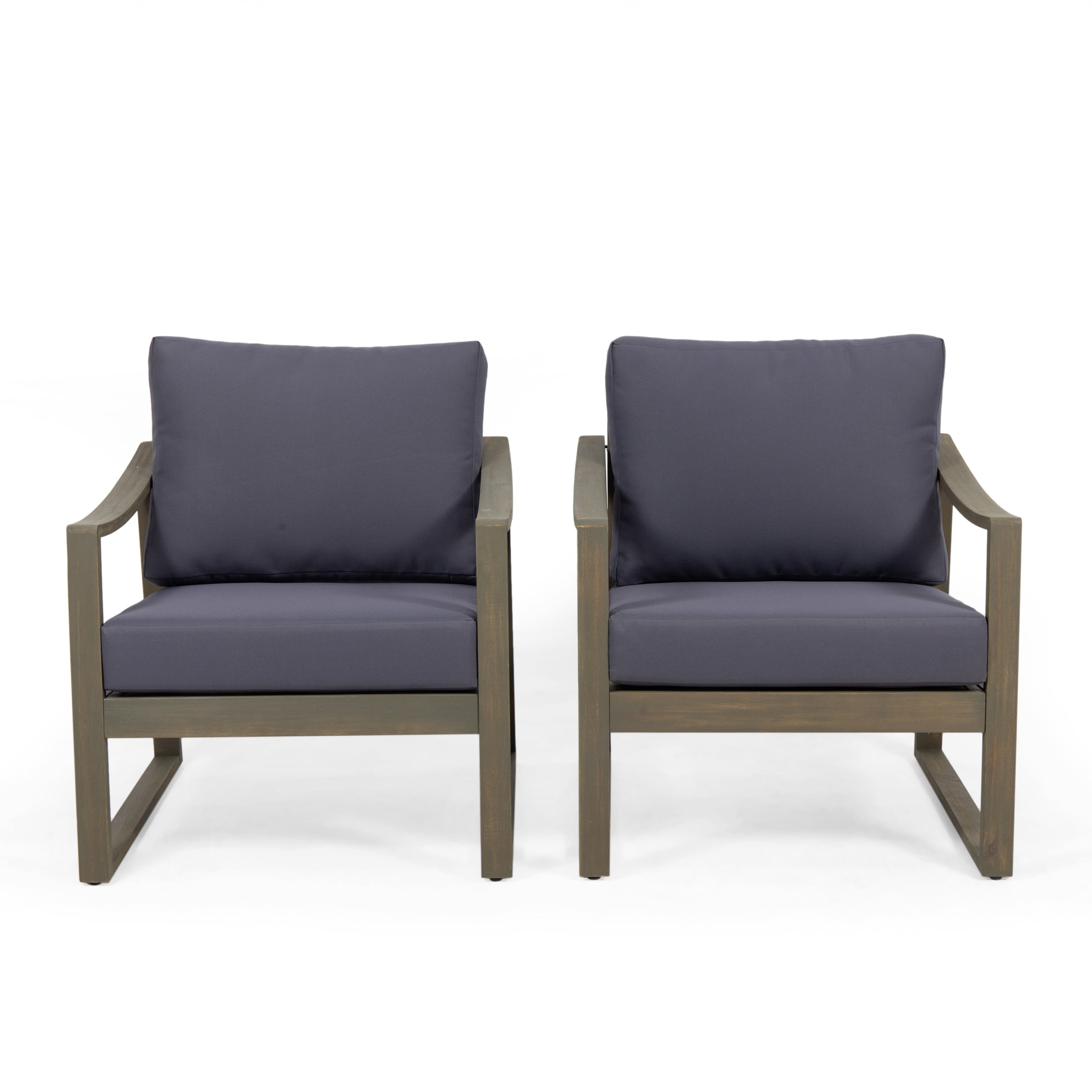 Fauteuils club d'extérieur Samwell en acacia avec coussins imperméables (lot de 2) par Christopher Knight Home