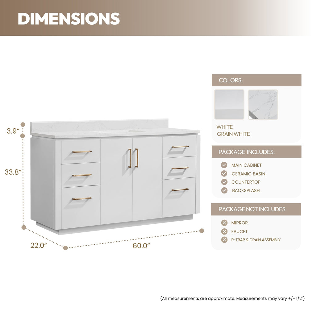 Meuble-lavabo simple San avec dessus en pierre composite sans miroir