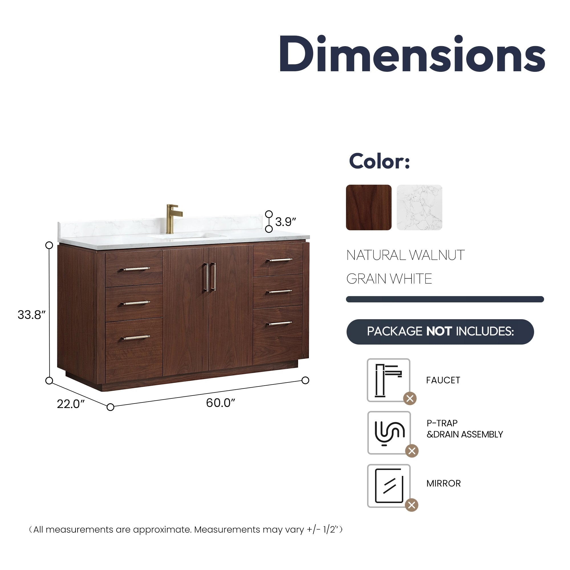 Meuble-lavabo simple San avec dessus en pierre composite sans miroir