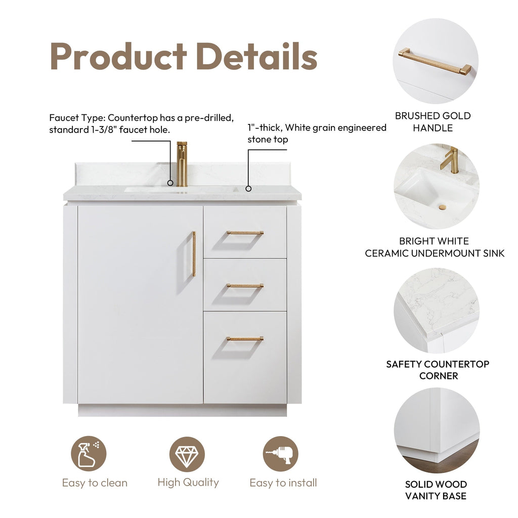 Meuble-lavabo simple San avec dessus en pierre composite sans miroir