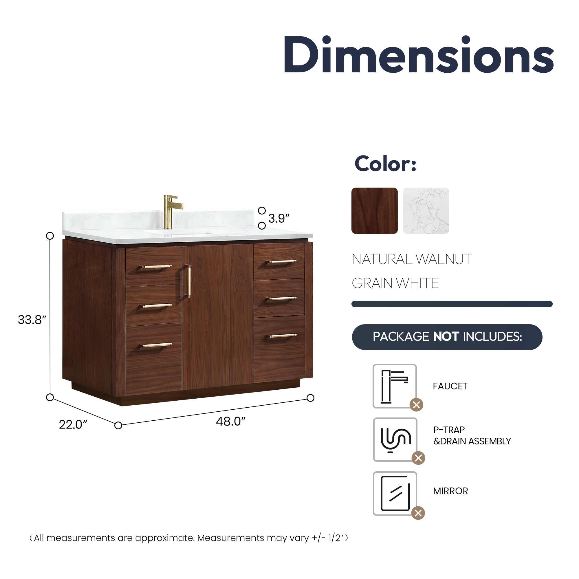 Meuble-lavabo simple San avec dessus en pierre composite sans miroir