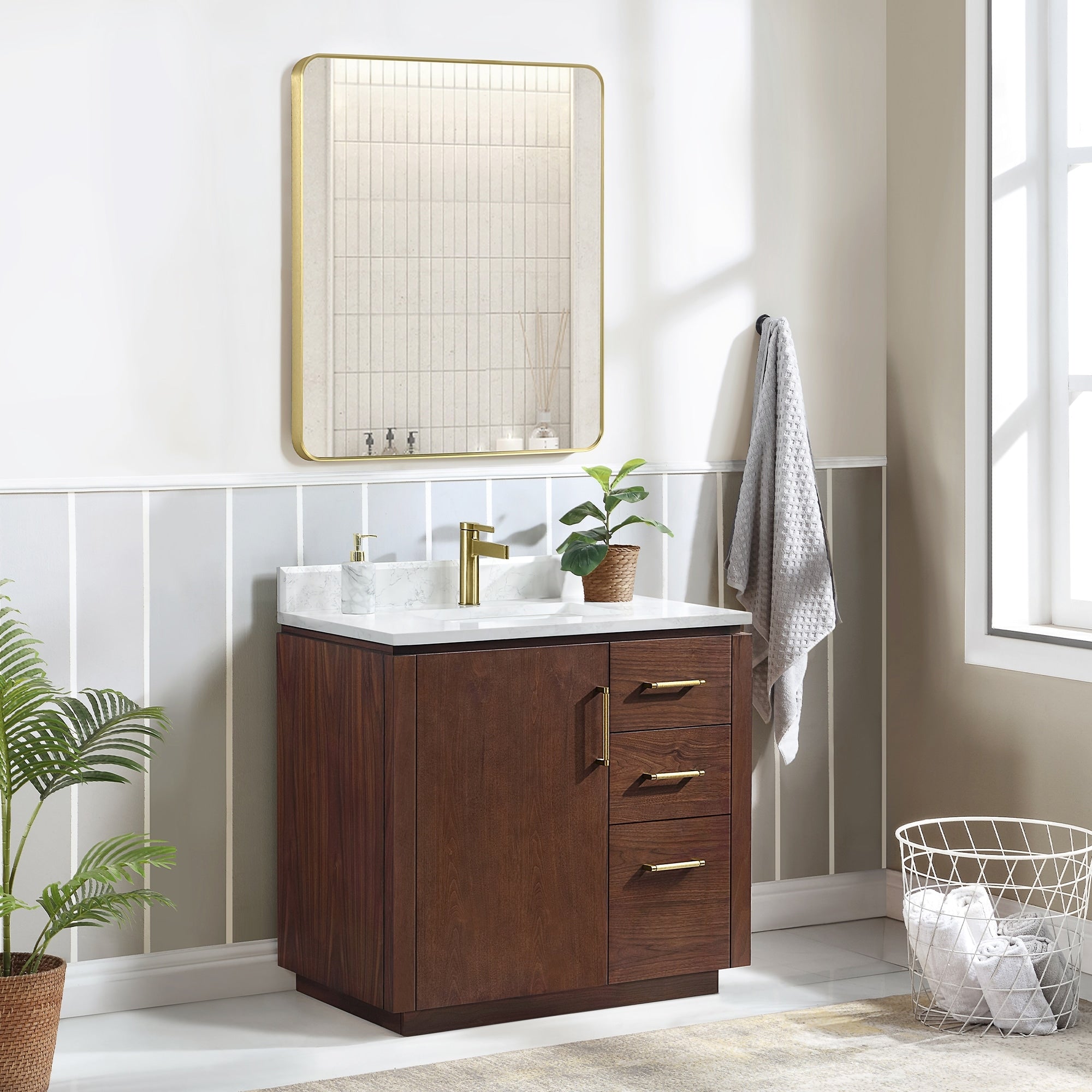 Meuble-lavabo simple San avec dessus en pierre composite sans miroir