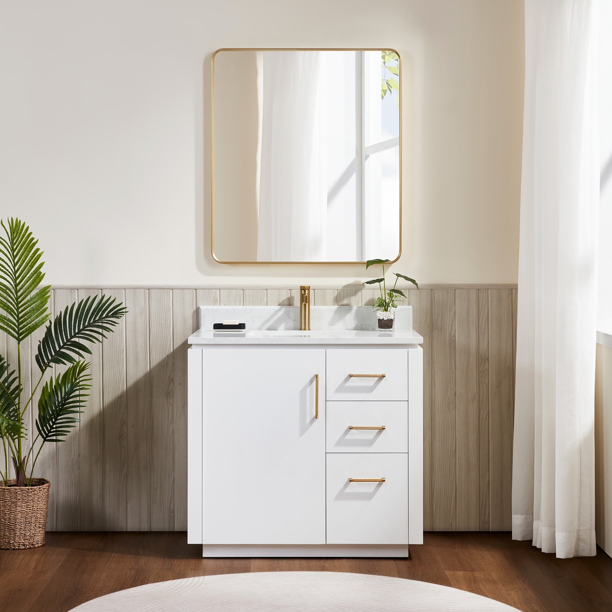 Meuble-lavabo simple San avec dessus en pierre composite sans miroir