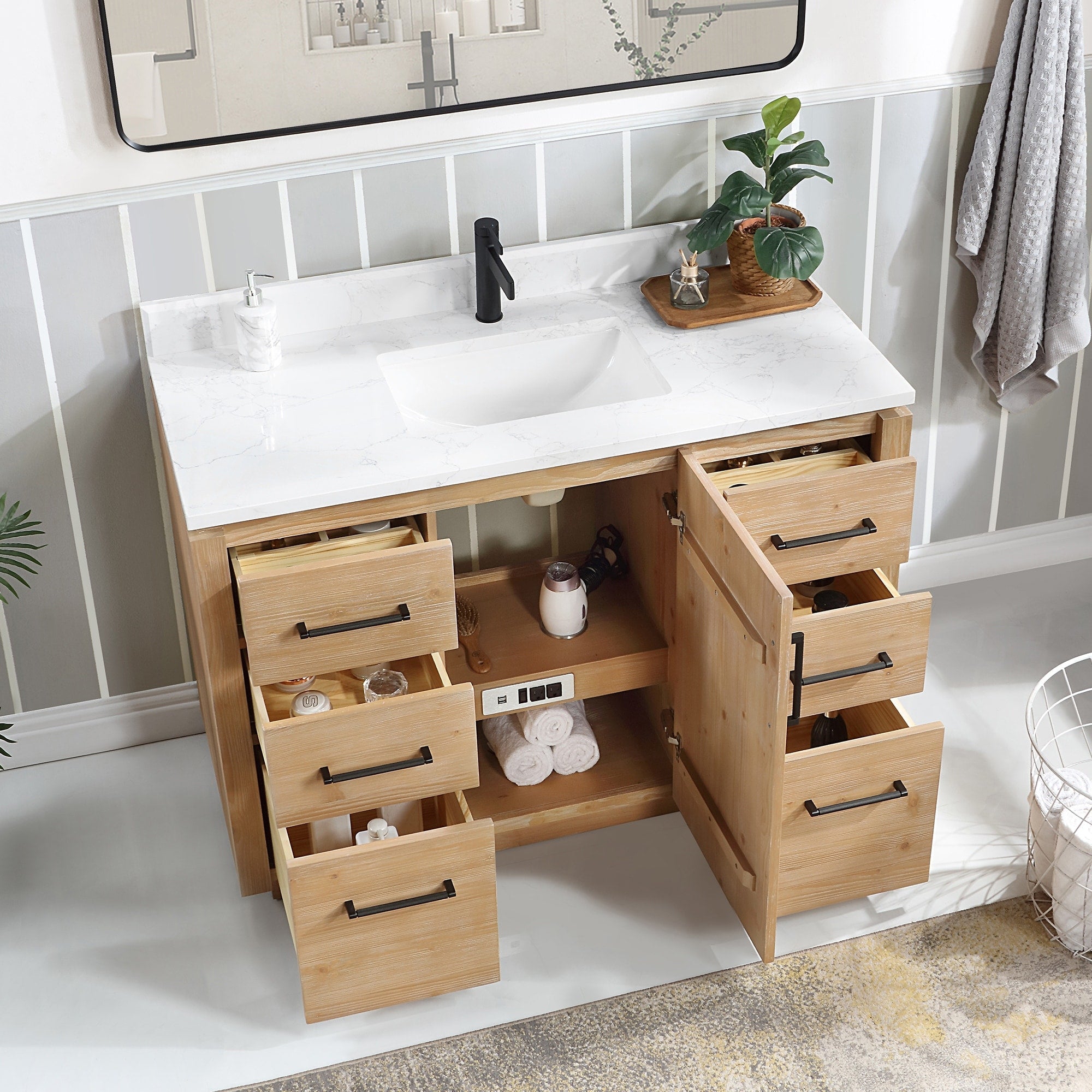 Meuble-lavabo simple San avec dessus en pierre composite sans miroir