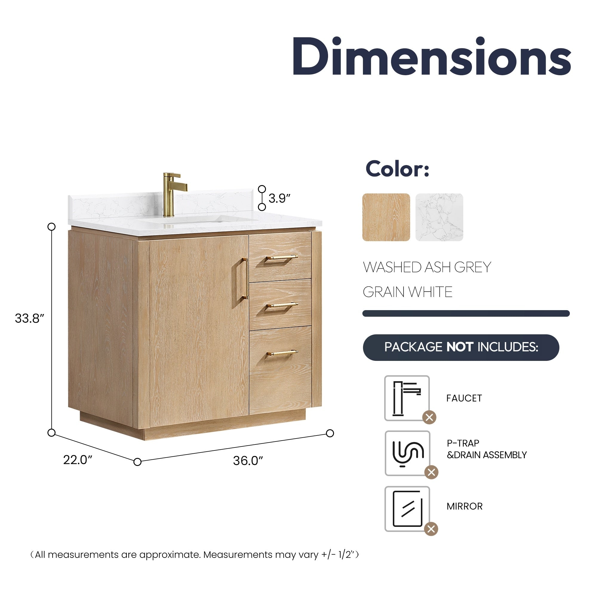 Meuble-lavabo simple San avec dessus en pierre composite sans miroir