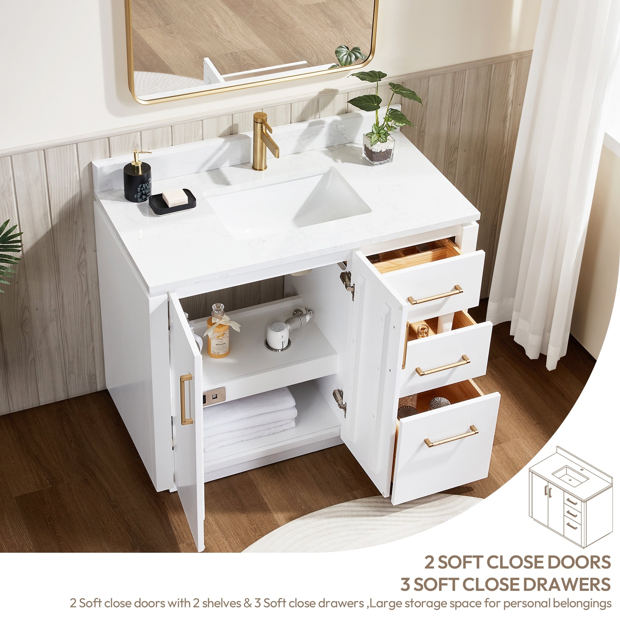 Meuble-lavabo simple San avec dessus en pierre composite sans miroir