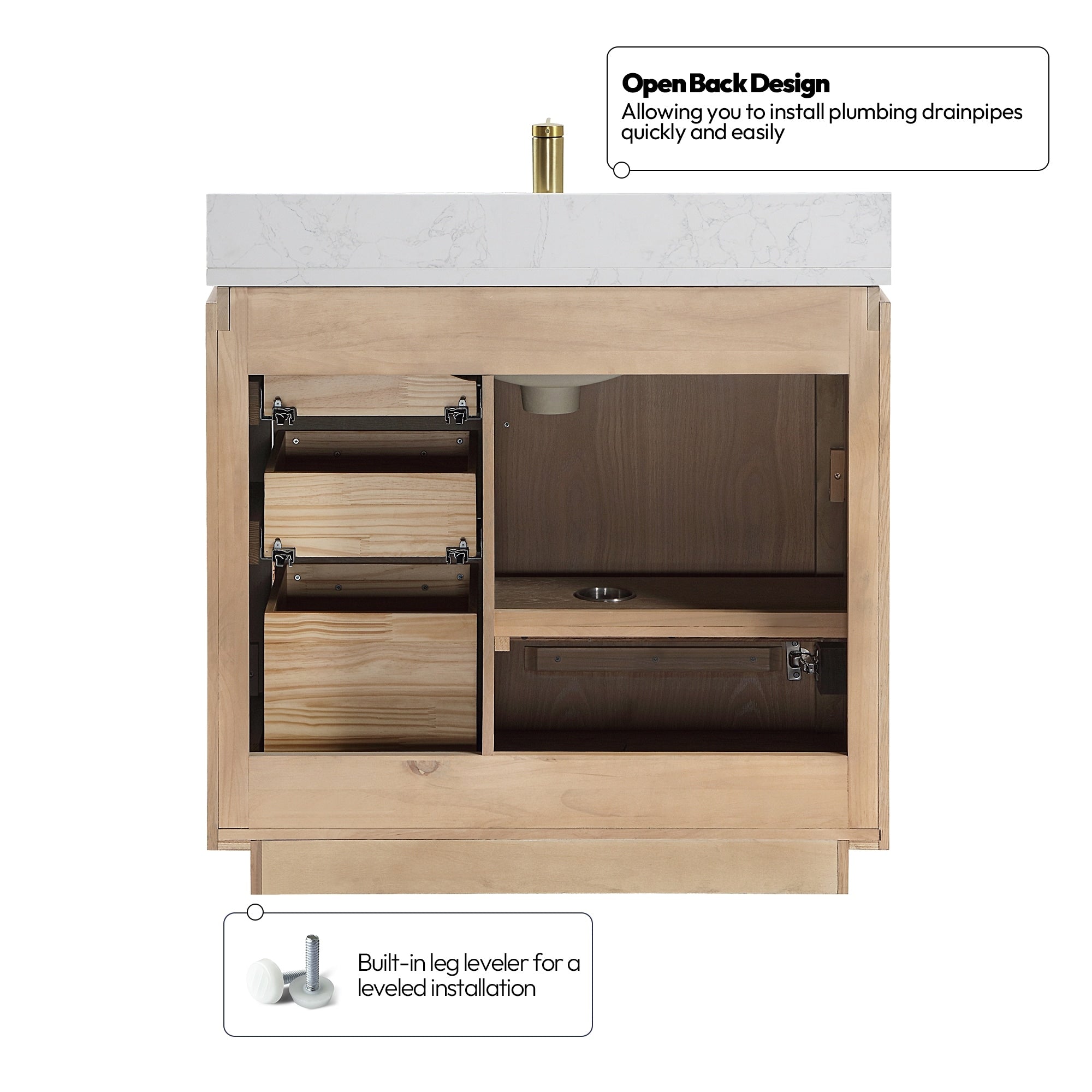 Meuble-lavabo simple San avec dessus en pierre composite sans miroir