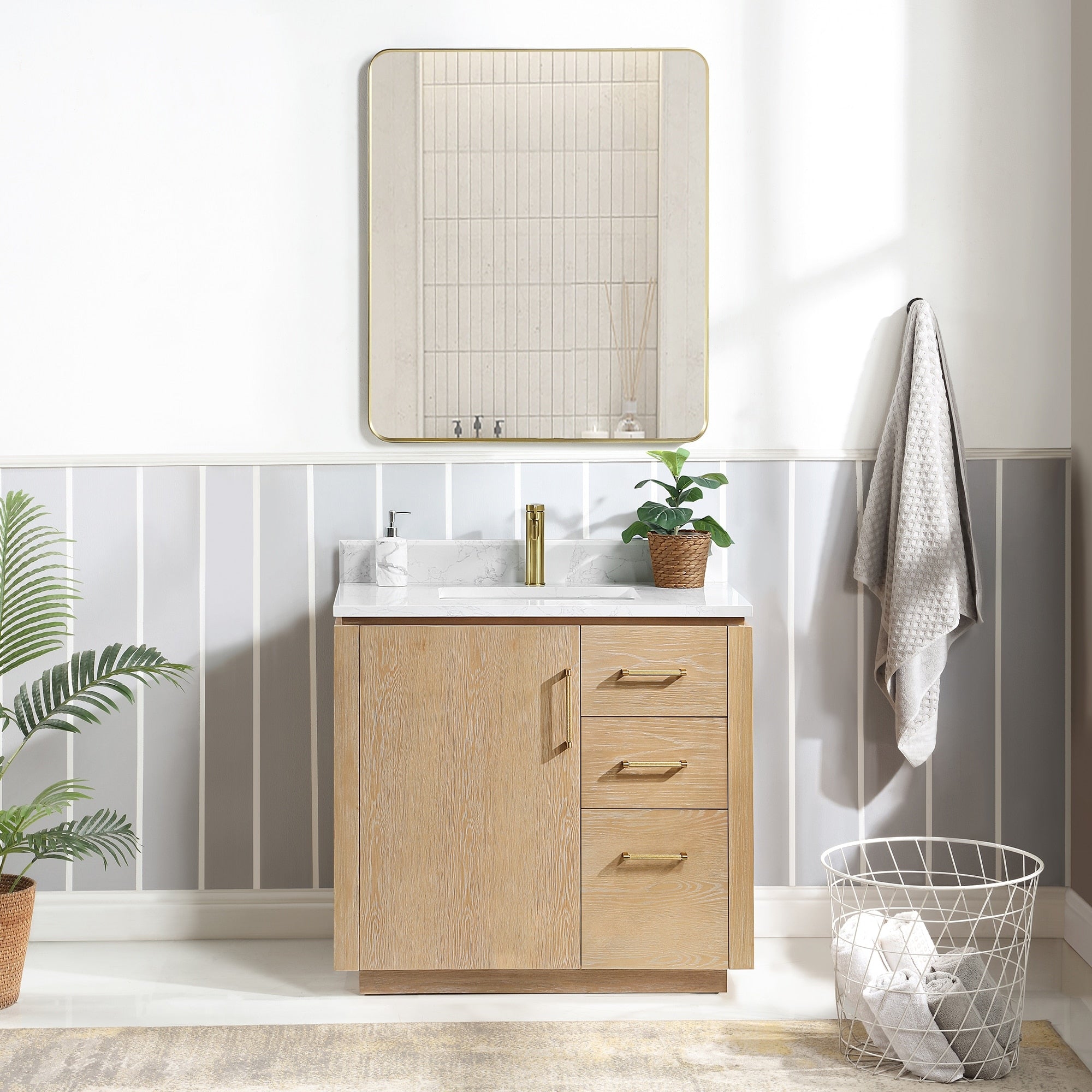 Meuble-lavabo simple San avec dessus en pierre composite sans miroir