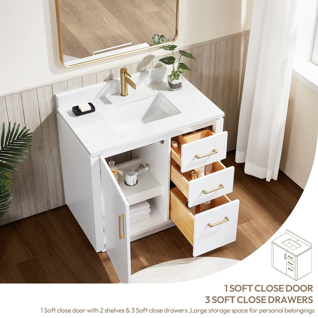 Meuble-lavabo simple San avec dessus en pierre composite sans miroir