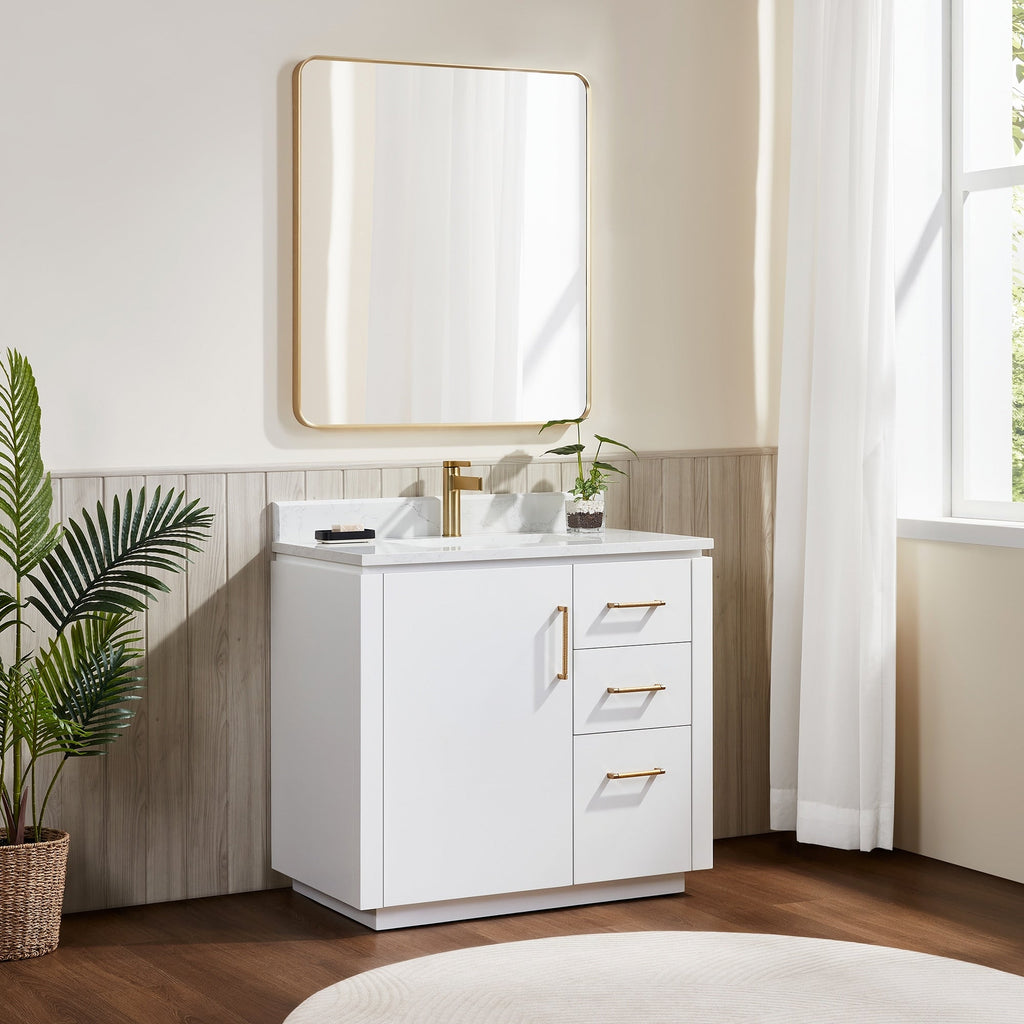 Meuble-lavabo simple San avec dessus en pierre composite sans miroir