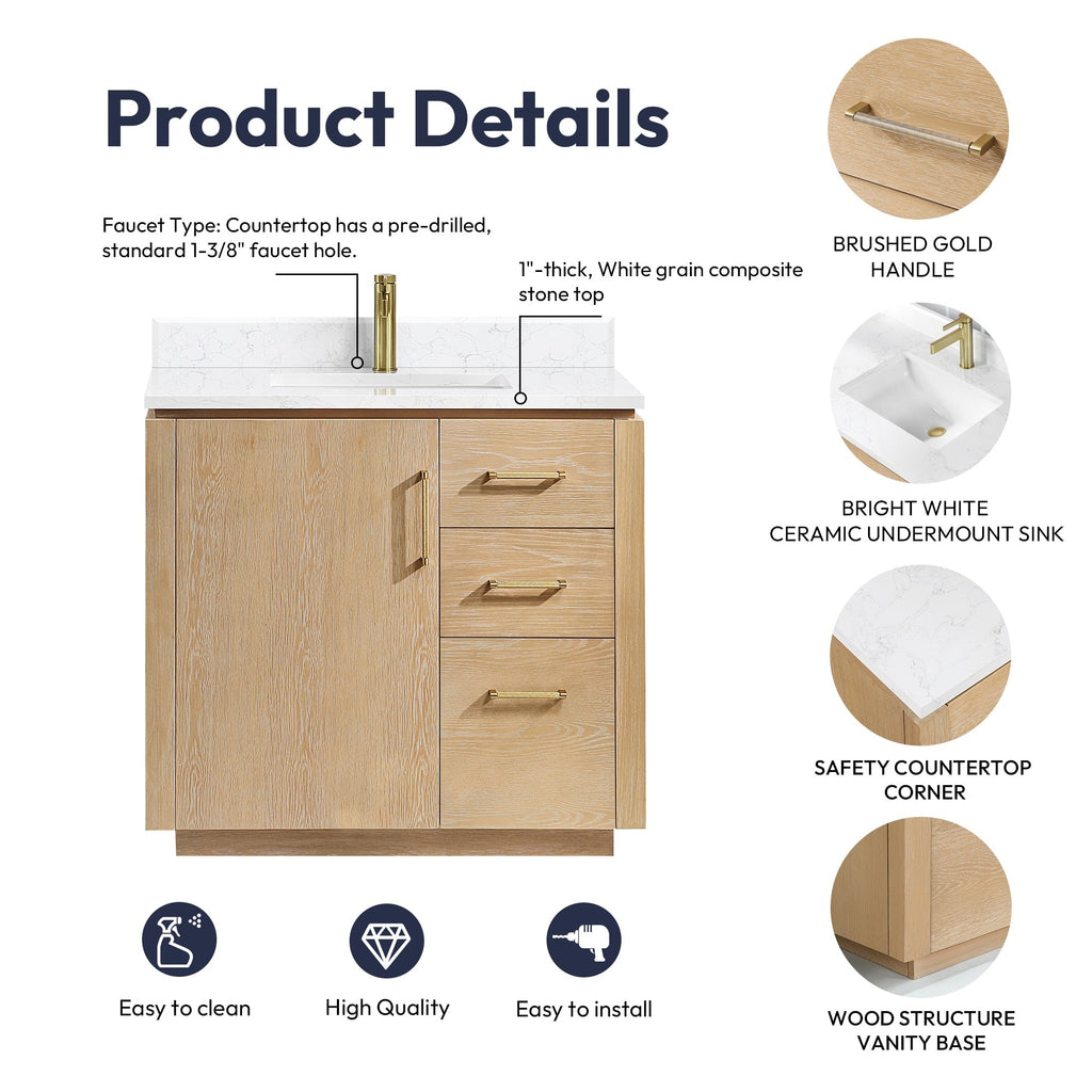 Meuble-lavabo simple San avec dessus en pierre composite sans miroir
