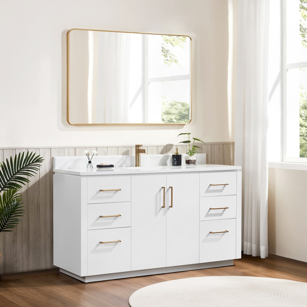 Meuble-lavabo simple San avec dessus en pierre composite sans miroir