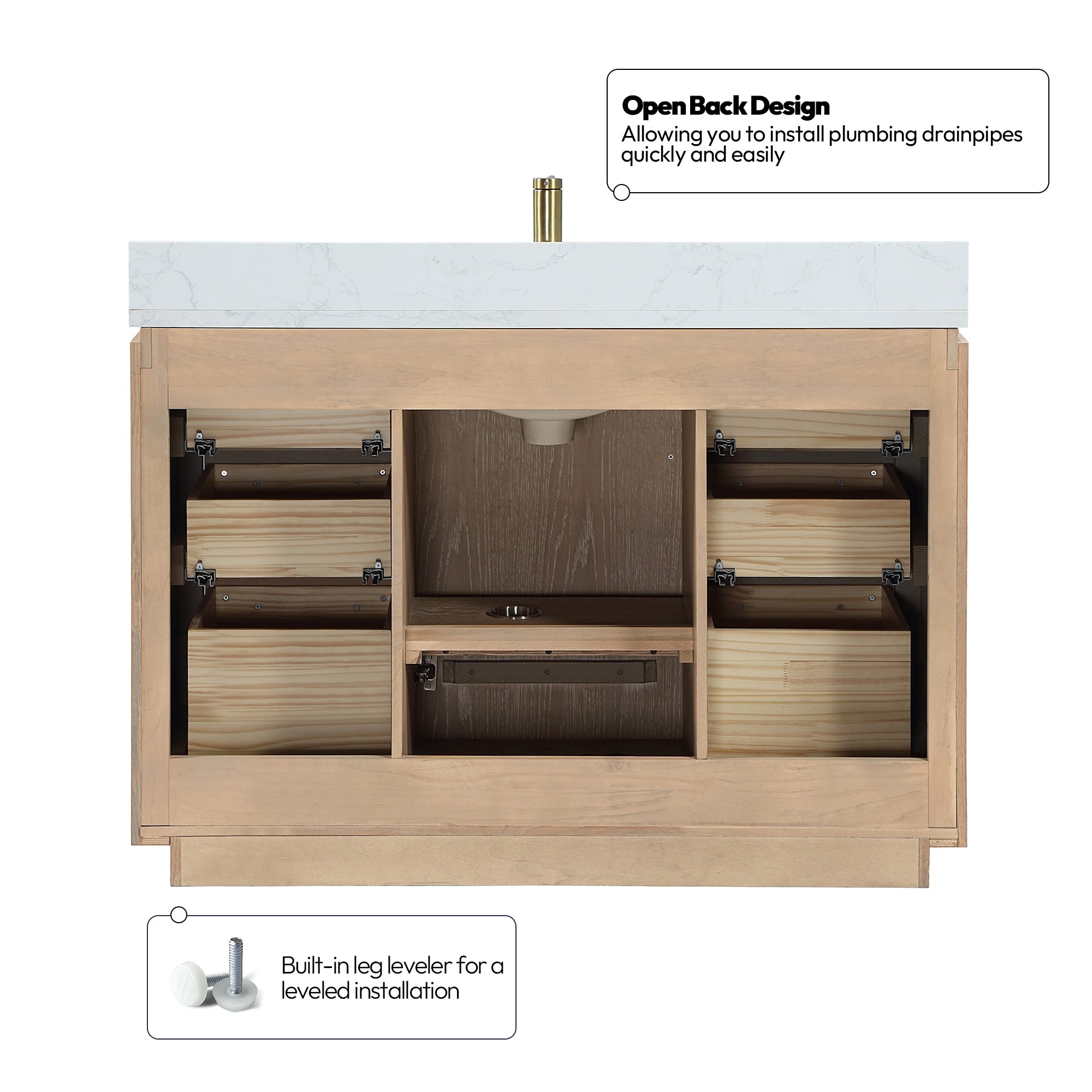 Meuble-lavabo simple San avec dessus en pierre composite sans miroir