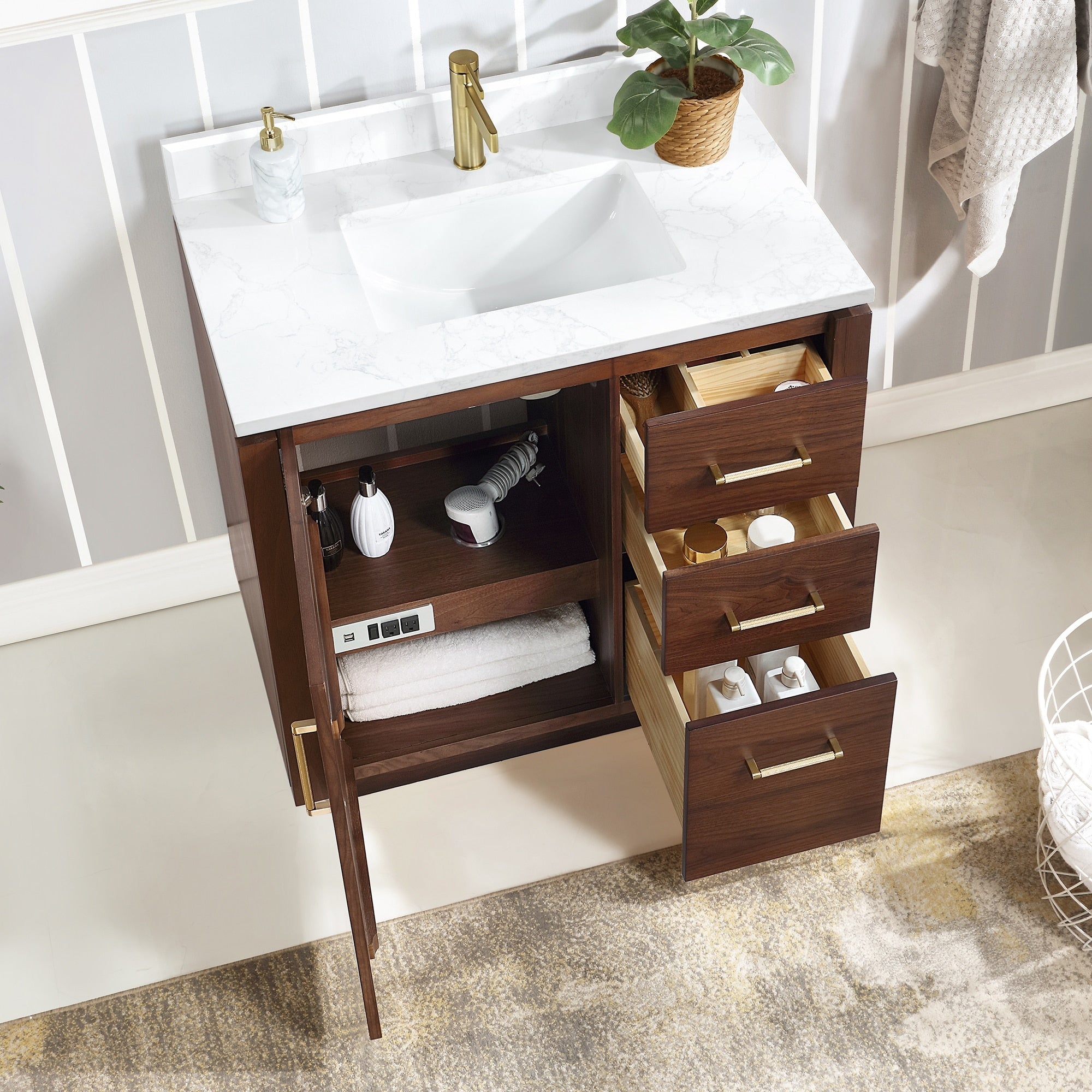 Meuble-lavabo simple San avec dessus en pierre composite sans miroir