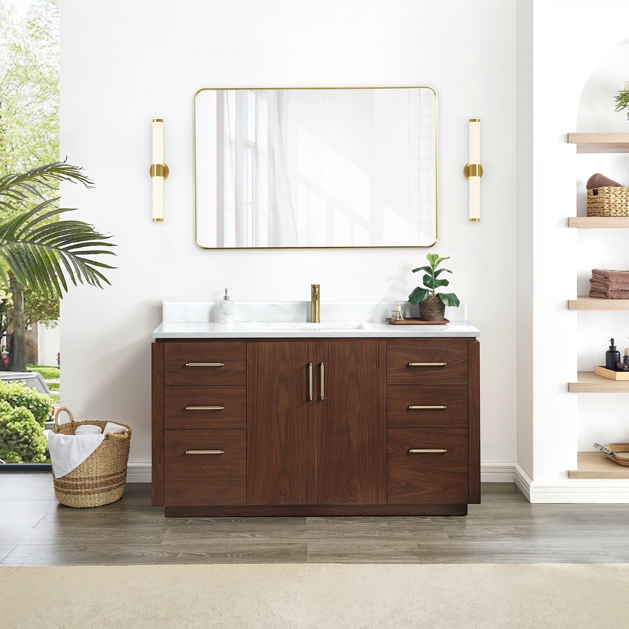 Meuble-lavabo simple San avec dessus en pierre composite sans miroir