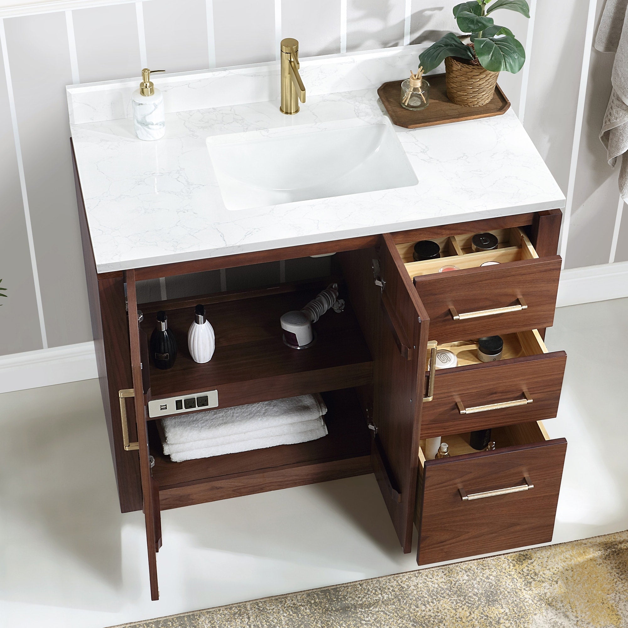Meuble-lavabo simple San avec dessus en pierre composite sans miroir