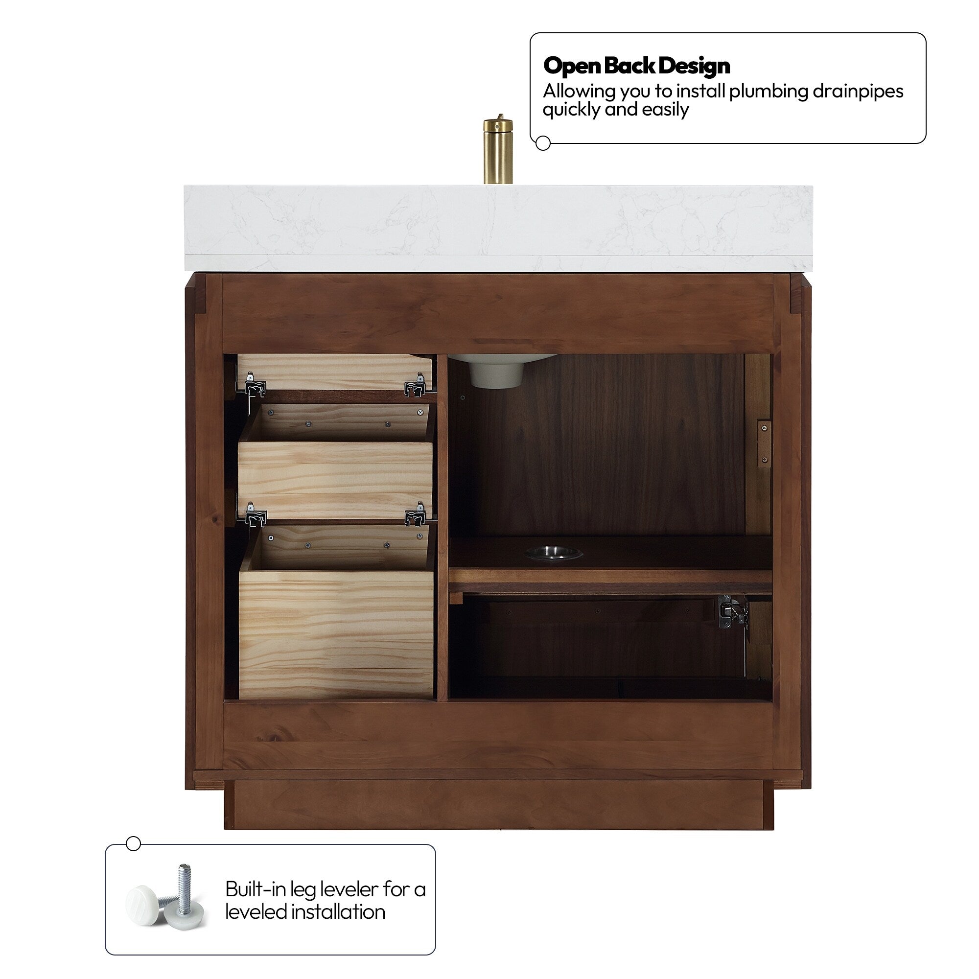 Meuble-lavabo simple San avec dessus en pierre composite sans miroir