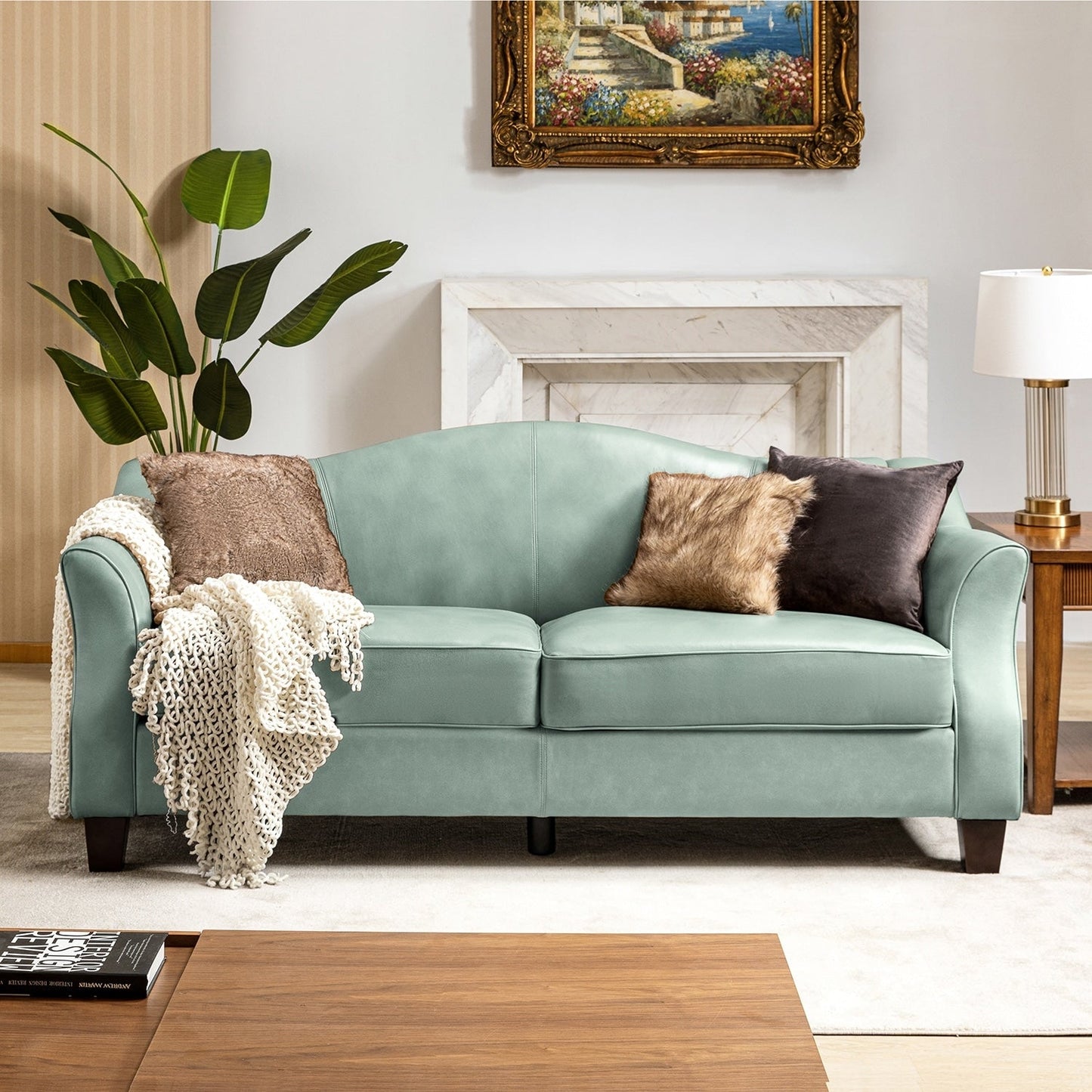 Canapé classique Sandra 81,5 en cuir véritable avec pieds en bois massif par HULALA HOME