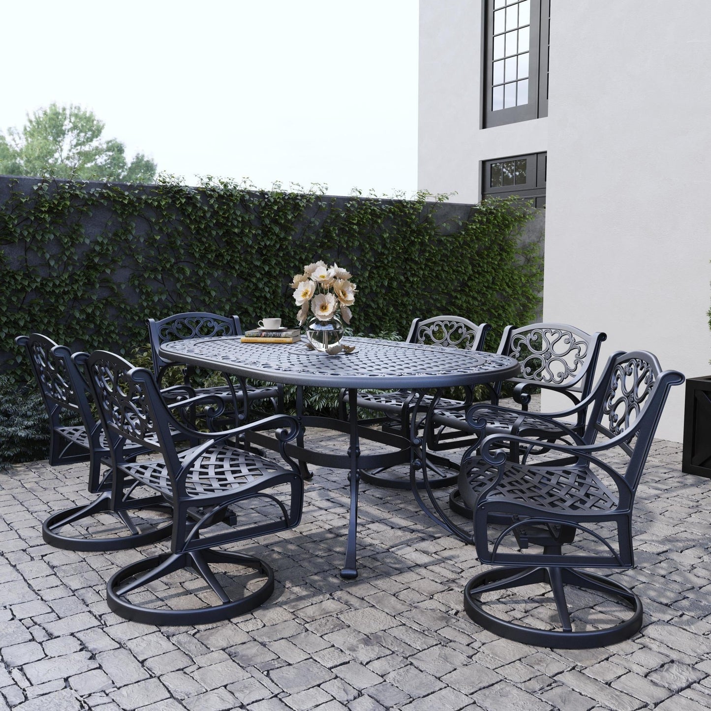 Ensemble de salle à manger d'extérieur 7 pièces en aluminium noir Sanibel par Homestyles - 72 x 29 x 42