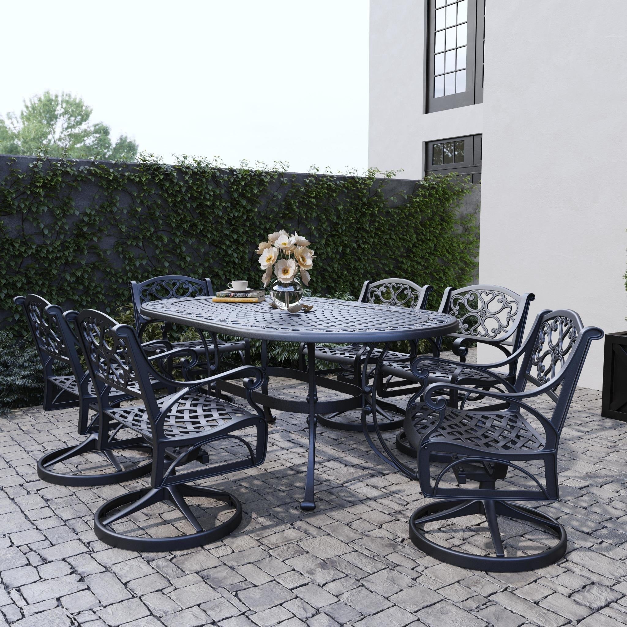Ensemble de salle à manger d'extérieur 7 pièces en aluminium noir Sanibel par Homestyles - 72 x 29 x 42