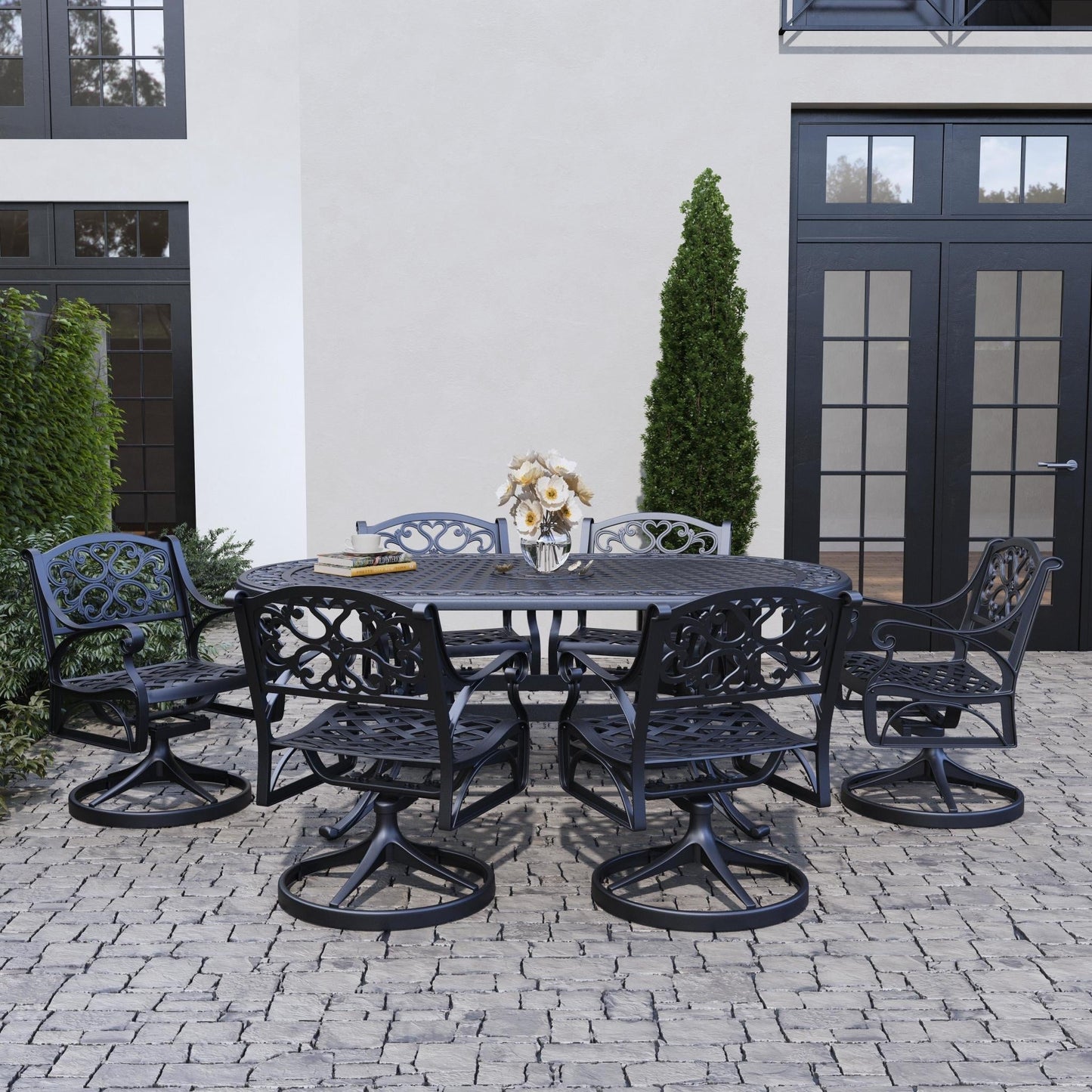 Ensemble de salle à manger d'extérieur 7 pièces en aluminium noir Sanibel par Homestyles - 72 x 29 x 42