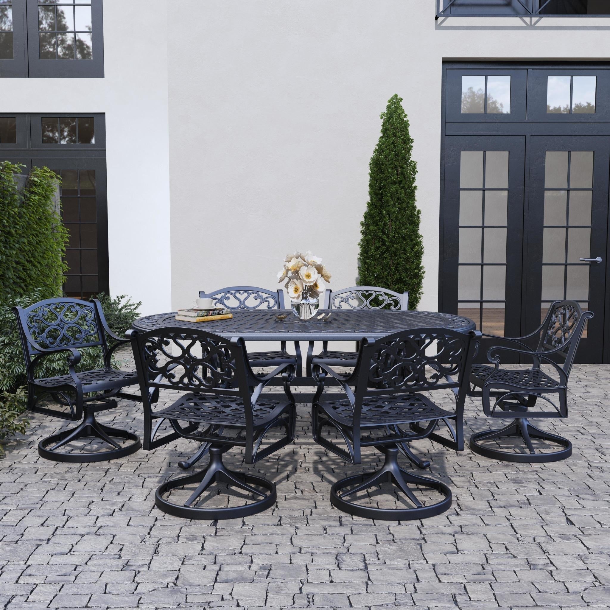 Ensemble de salle à manger d'extérieur 7 pièces en aluminium noir Sanibel par Homestyles - 72 x 29 x 42