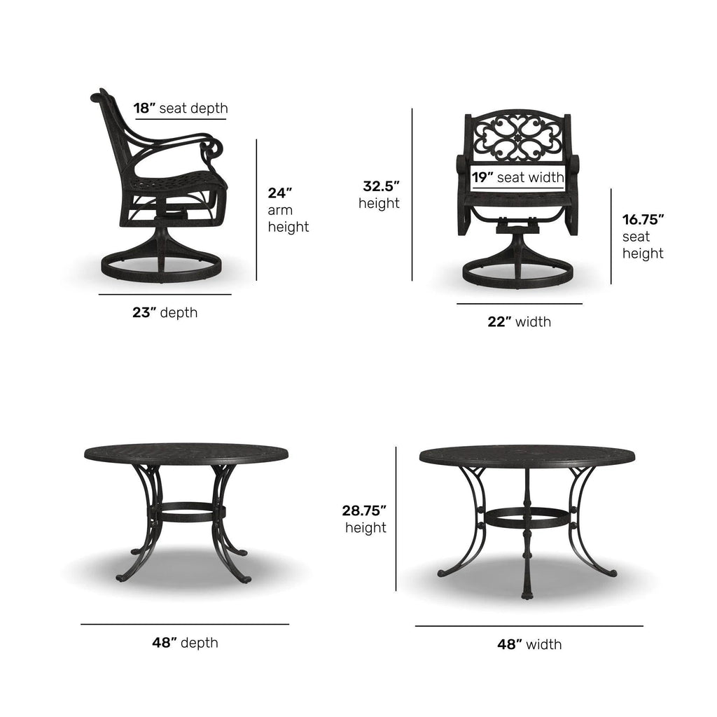 Ensemble de salle à manger d'extérieur Sanibel en fonte d'aluminium, 7 pièces, avec table ovale et 6 chaises pivotantes, par Homestyles