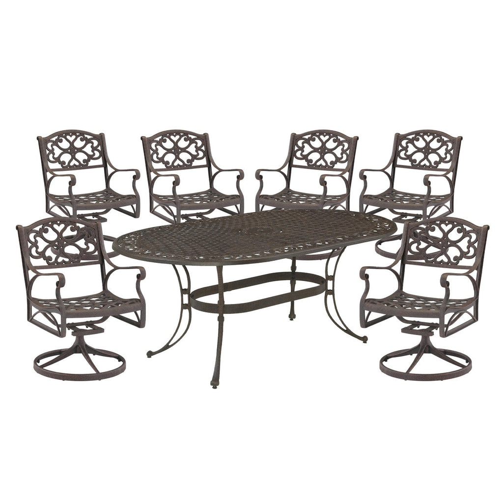 Ensemble de salle à manger d'extérieur Sanibel en fonte d'aluminium, 7 pièces, avec table ovale et 6 chaises pivotantes, par Homestyles