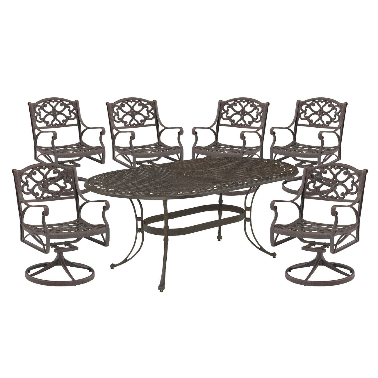 Ensemble de salle à manger d'extérieur Sanibel en fonte d'aluminium, 7 pièces, avec table ovale et 6 chaises pivotantes, par Homestyles