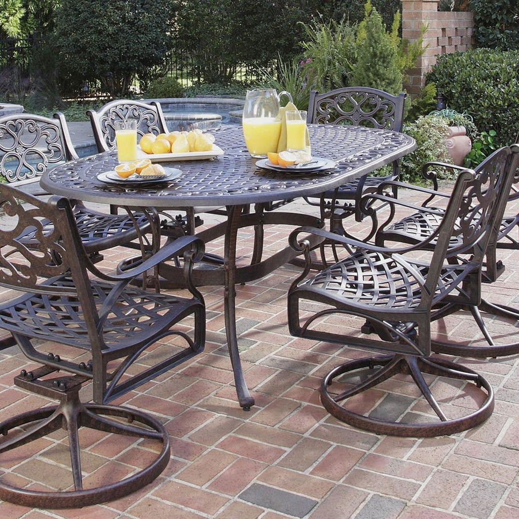 Ensemble de salle à manger d'extérieur Sanibel en fonte d'aluminium, 7 pièces, avec table ovale et 6 chaises pivotantes, par Homestyles