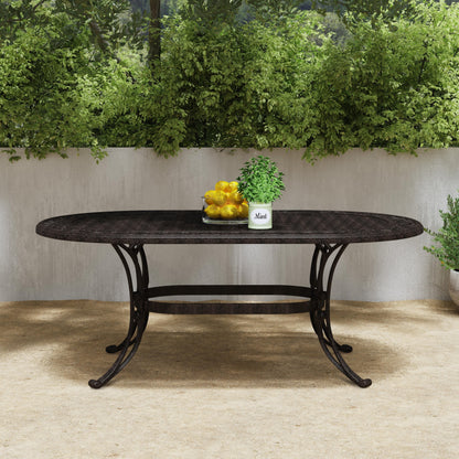 Ensemble de salle à manger d'extérieur en aluminium bronze Sanibel 7 pièces avec table à manger ovale de 72 pouces et six fauteuils par Homestyles