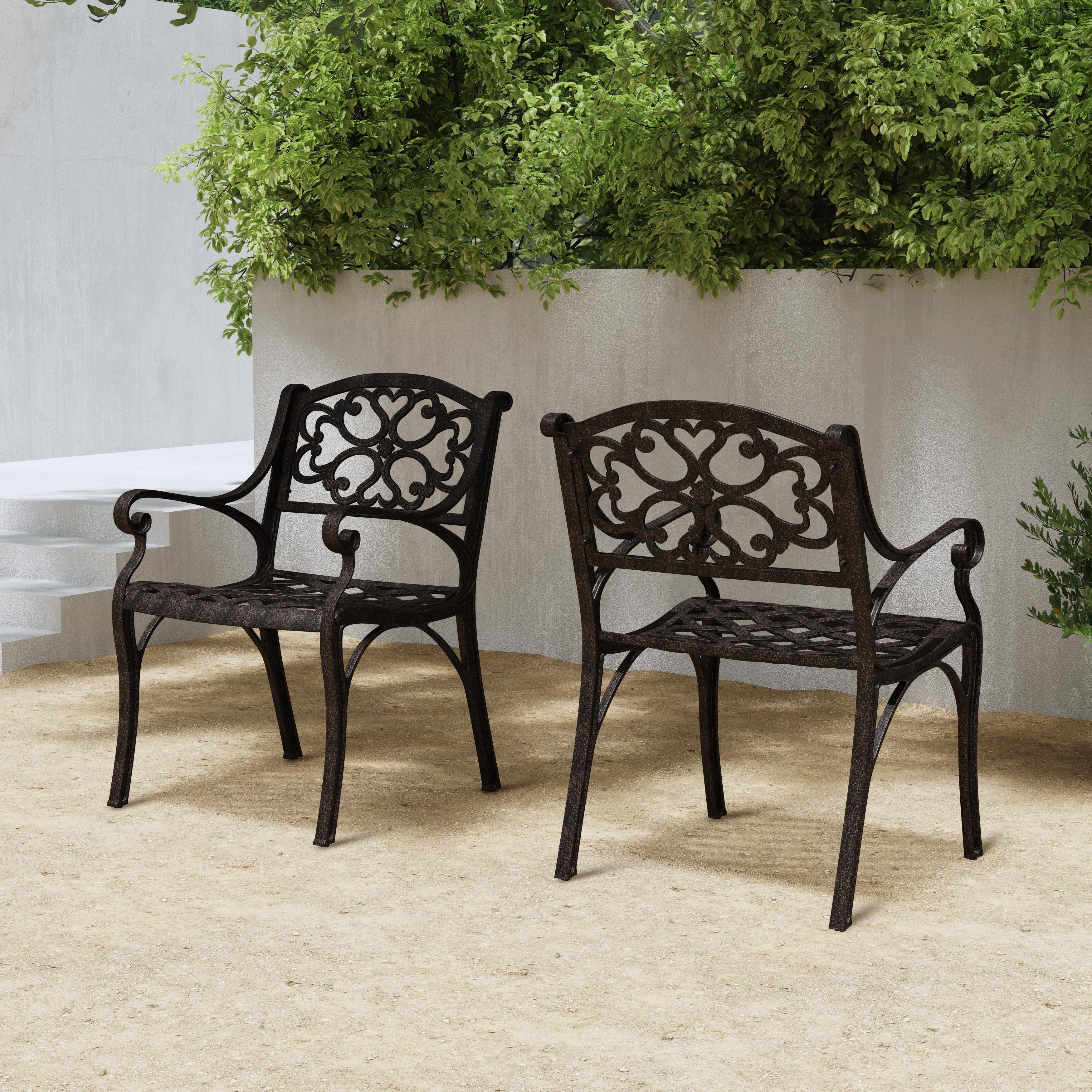Ensemble de salle à manger d'extérieur en aluminium bronze Sanibel 7 pièces avec table à manger ovale de 72 pouces et six fauteuils par Homestyles