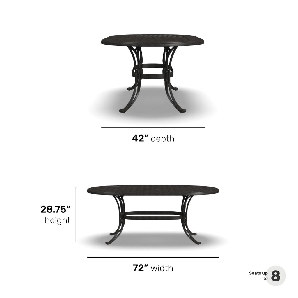Ensemble de salle à manger d'extérieur en aluminium bronze Sanibel 7 pièces avec table à manger ovale de 72 pouces et six fauteuils par Homestyles