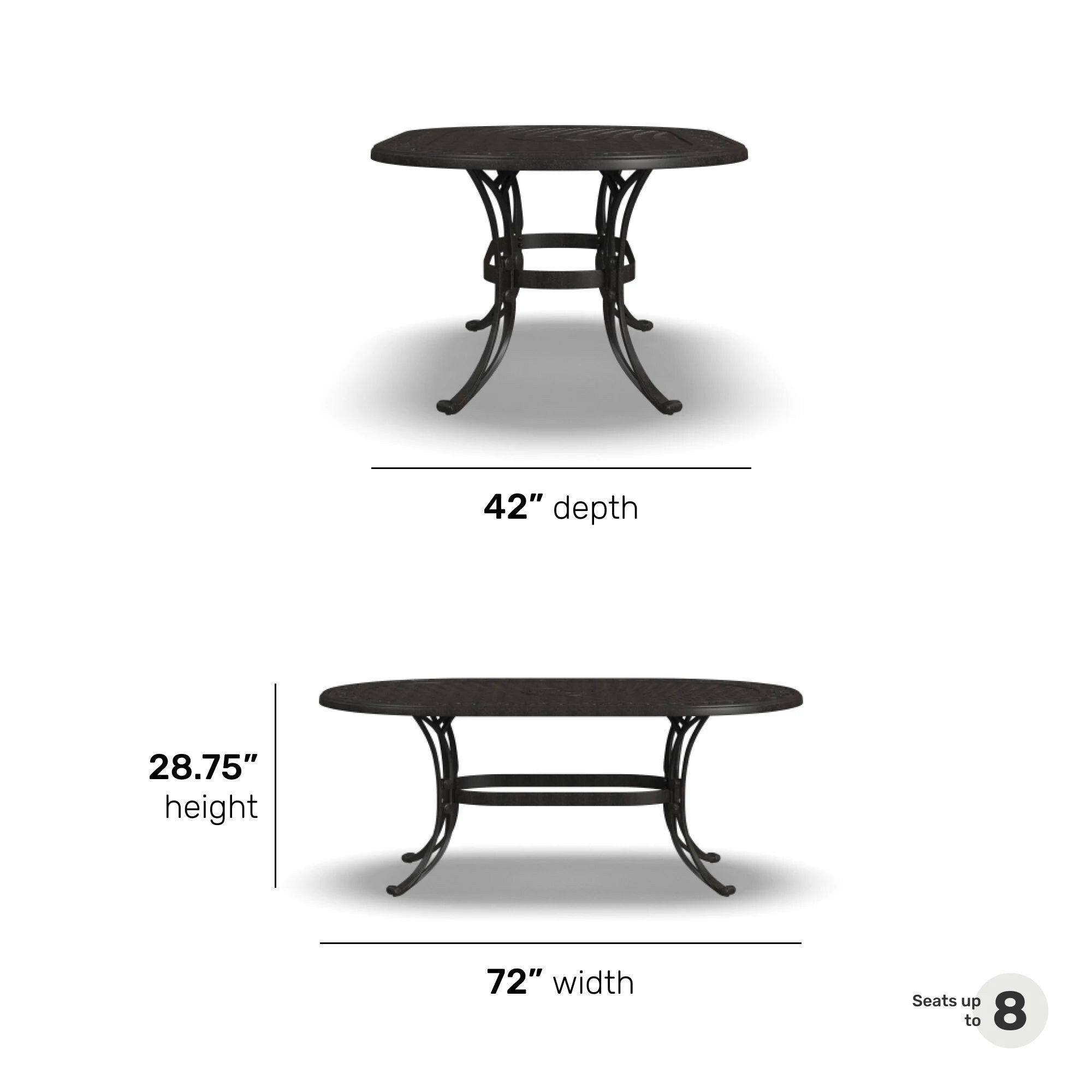 Ensemble de salle à manger d'extérieur en aluminium bronze Sanibel 7 pièces avec table à manger ovale de 72 pouces et six fauteuils par Homestyles
