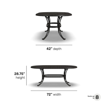 Ensemble de salle à manger d'extérieur en aluminium bronze Sanibel 7 pièces avec table à manger ovale de 72 pouces et six fauteuils par Homestyles