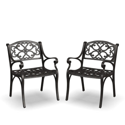 Ensemble de salle à manger d'extérieur en aluminium bronze Sanibel 7 pièces avec table à manger ovale de 72 pouces et six fauteuils par Homestyles