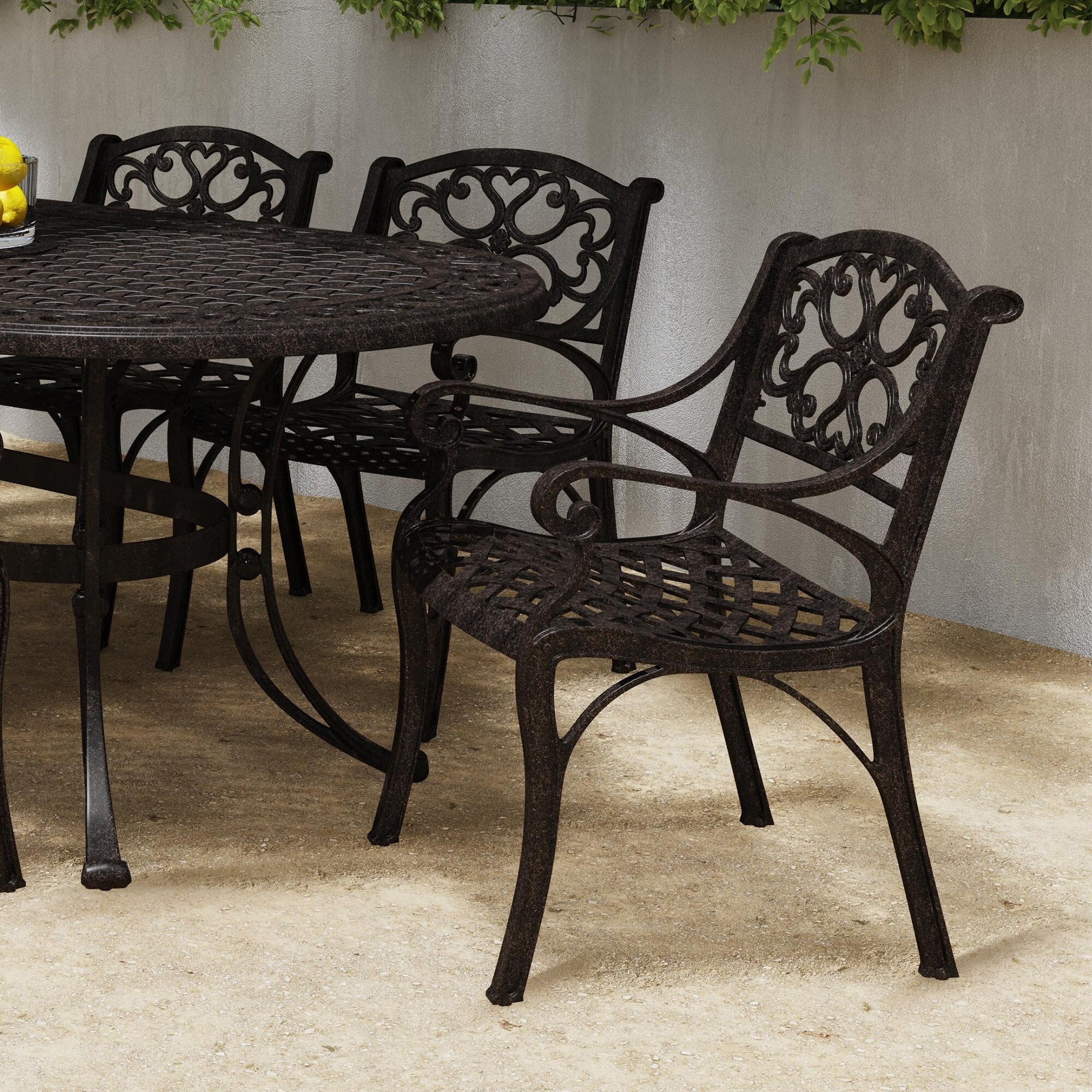 Ensemble de salle à manger d'extérieur en aluminium bronze Sanibel 7 pièces avec table à manger ovale de 72 pouces et six fauteuils par Homestyles