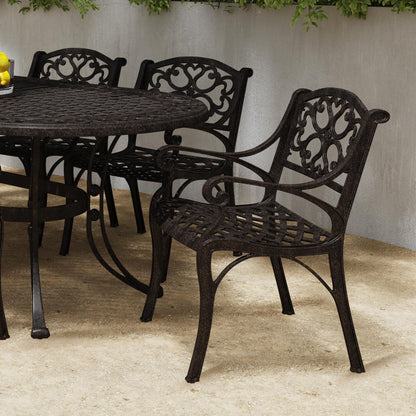 Ensemble de salle à manger d'extérieur en aluminium bronze Sanibel 7 pièces avec table à manger ovale de 72 pouces et six fauteuils par Homestyles