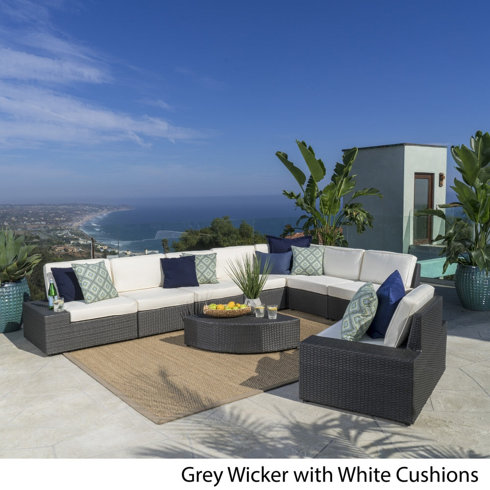 Canapé d'extérieur 9 pièces en osier Santa Cruz avec coussins par Christopher Knight Home
