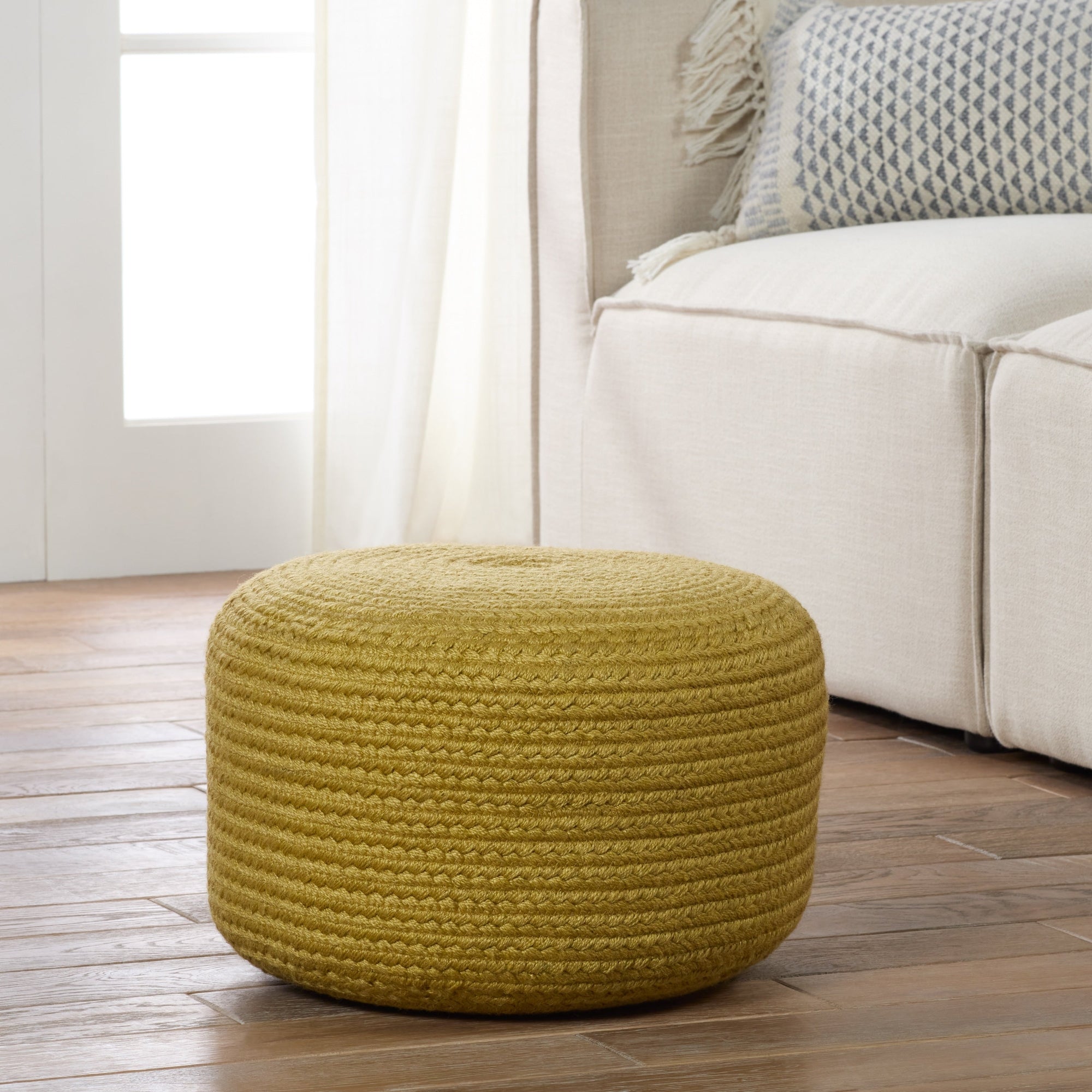 Jaipur Living Saba Solar Round Indoor/Outdoor Polyester Pouf Ottoman/Foot Stool - 18X18X12