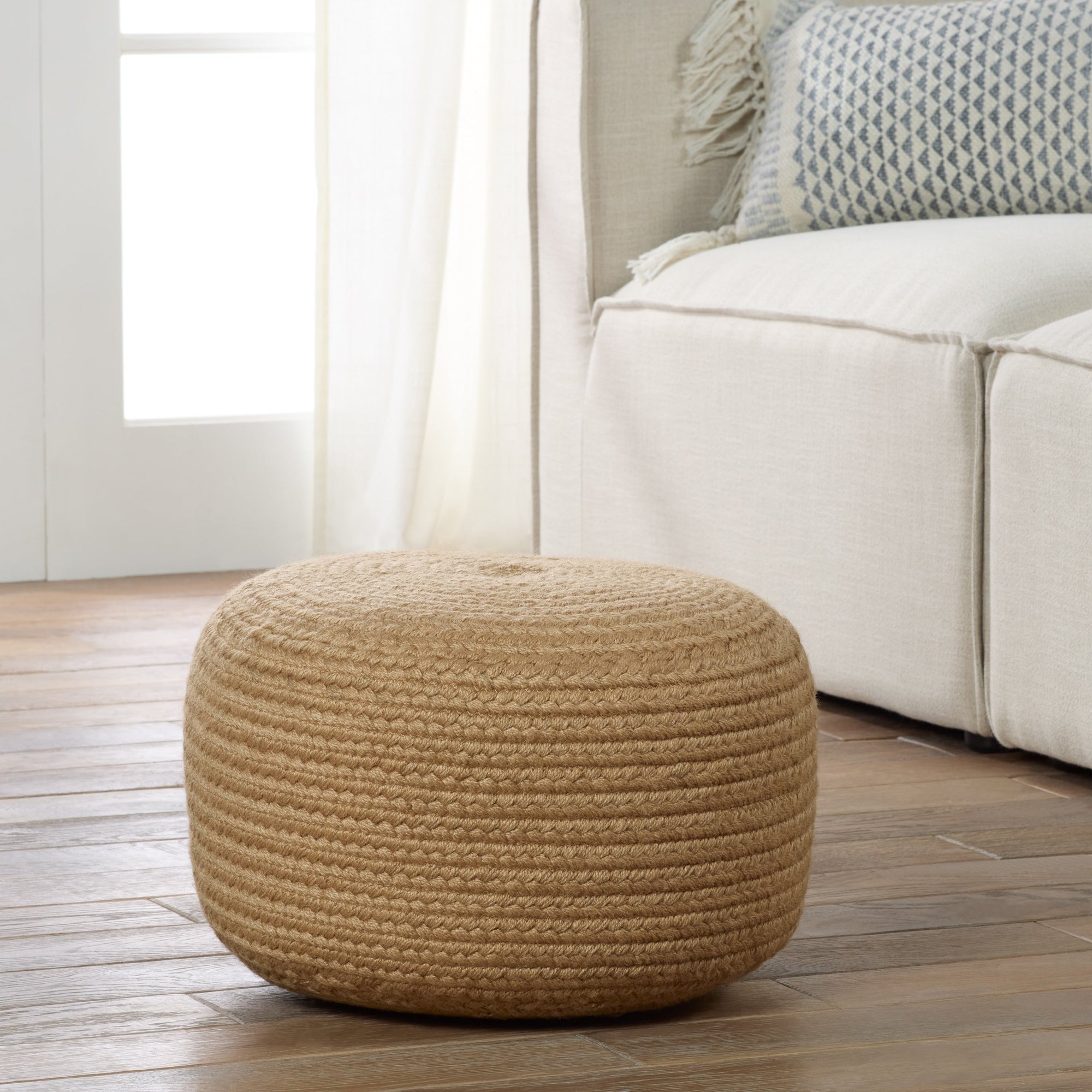 Jaipur Living Saba Solar Round Indoor/Outdoor Polyester Pouf Ottoman/Foot Stool - 18X18X12