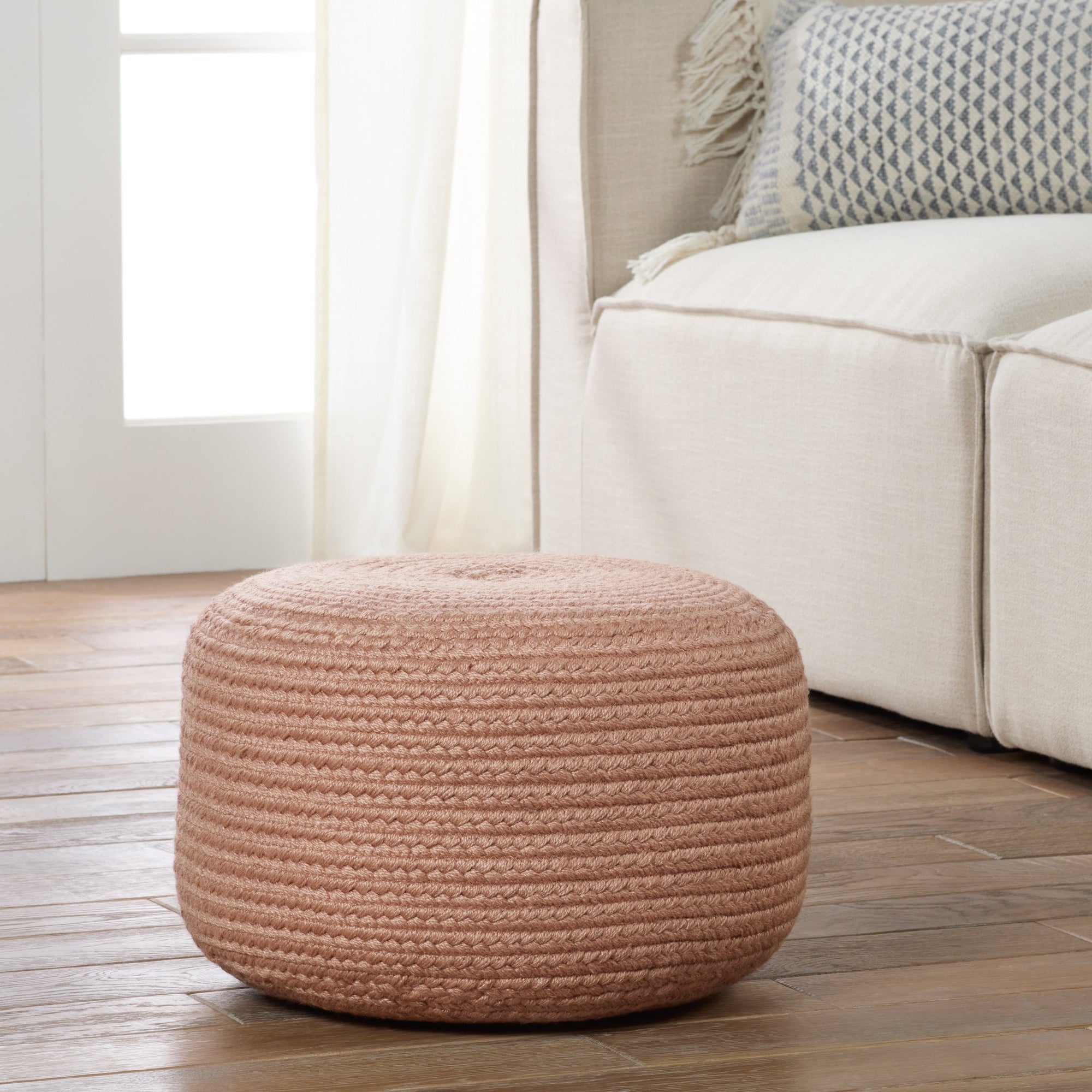Jaipur Living Saba Solar Round Indoor/Outdoor Polyester Pouf Ottoman/Foot Stool - 18X18X12