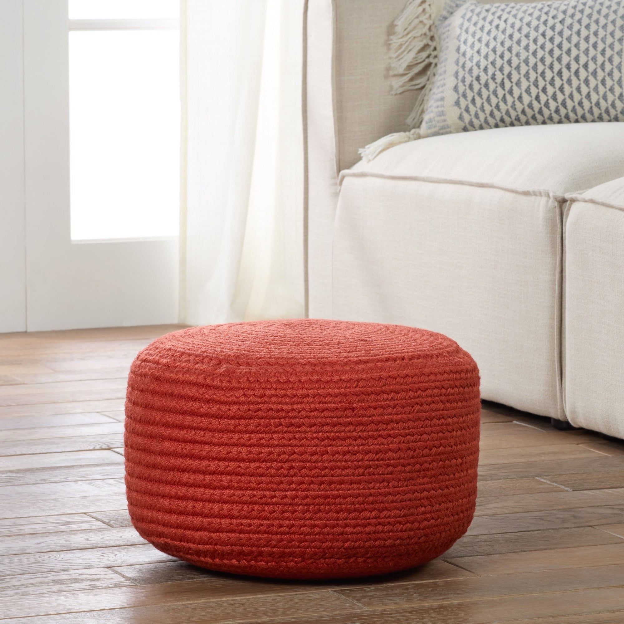 Jaipur Living Saba Solar Round Indoor/Outdoor Polyester Pouf Ottoman/Foot Stool - 18X18X12